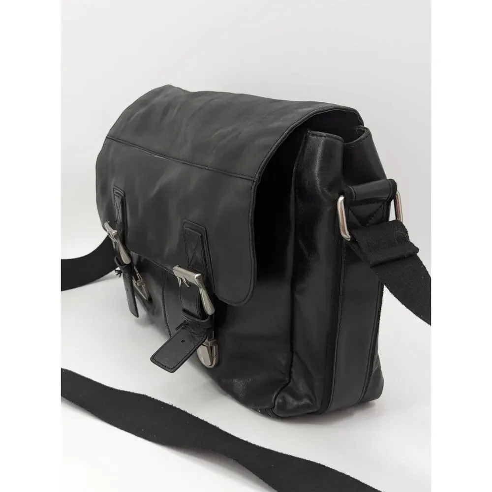 Fossil Vintage Black Leather Briefcase Messenger Computer Laptop Bag